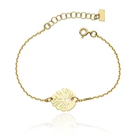 Bransoletki - Bransoletka srebrna 925 pozłacana delikatna z liściem Monstery - miniaturka - grafika 1