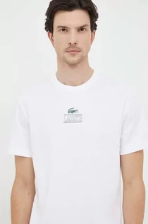 Koszulki męskie - Lacoste t-shirt bawełniany kolor biały z nadrukiem - grafika 1