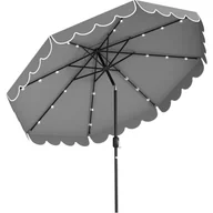 Parasole ogrodowe - 3M Parasol Balkonowy z 24 Lampkami, Duży Parasol Ogrodowy z Korbką, Konstrukcja z 8 Żebrami, Podstawa nie Wchodzi w Skład Zestawu (Szary) - miniaturka - grafika 1