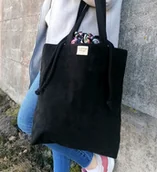 Torebki damskie - Torba HANA Dark Blooming Garden-duża czarna torba z kominem z nubuku - miniaturka - grafika 1