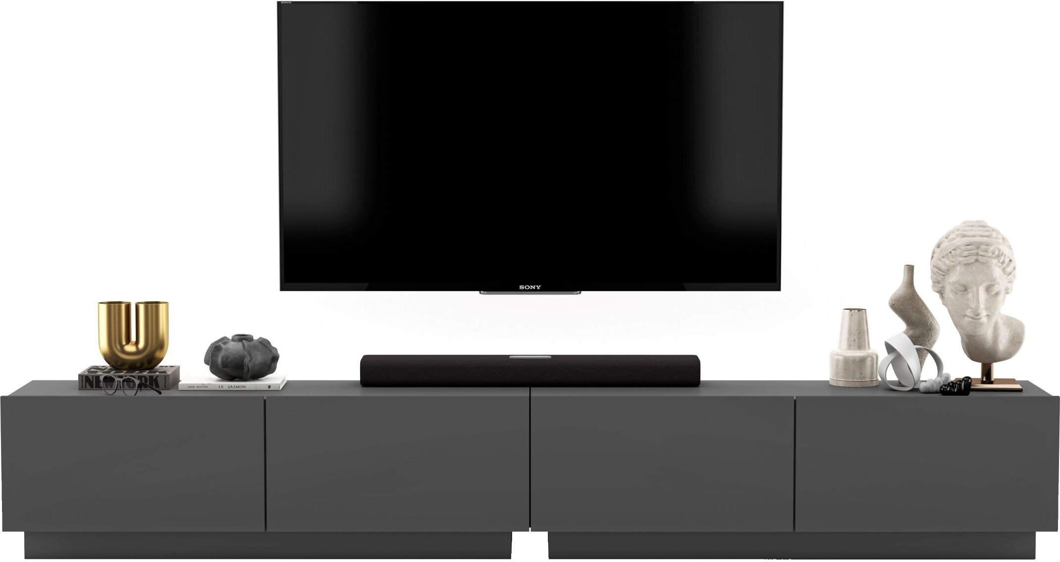 Uniwersalna Komoda RTV Industrialna Szafka RTV Loft Grafit Mat zestaw 240 cm