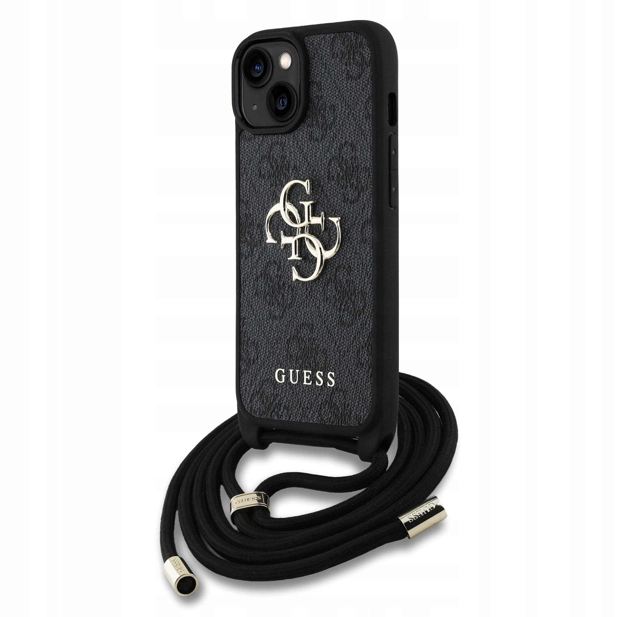 Guesspoliuretan 4g Metalowy pasek z logo Etui na telefon Iphone 15 Czarny Czarny Jeden rozmiar