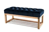 Ławki do przedpokoju - Ławka na buty 140cm EMRAWOOD drewno lite kolor naturalny siedzisko pikowane kolor granatowy - miniaturka - grafika 1