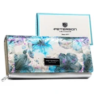 Portfele - Portfel damski Peterson ze skóry naturalnej duży w kwiaty z ochroną kart RFID skórzany pojemny wielokolorowy - miniaturka - grafika 1