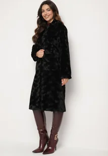 Czarny Elegancki Płaszcz Jednorzędowy z Pluszowego Futerka Vertizelle - Płaszcze damskie - miniaturka - grafika 1