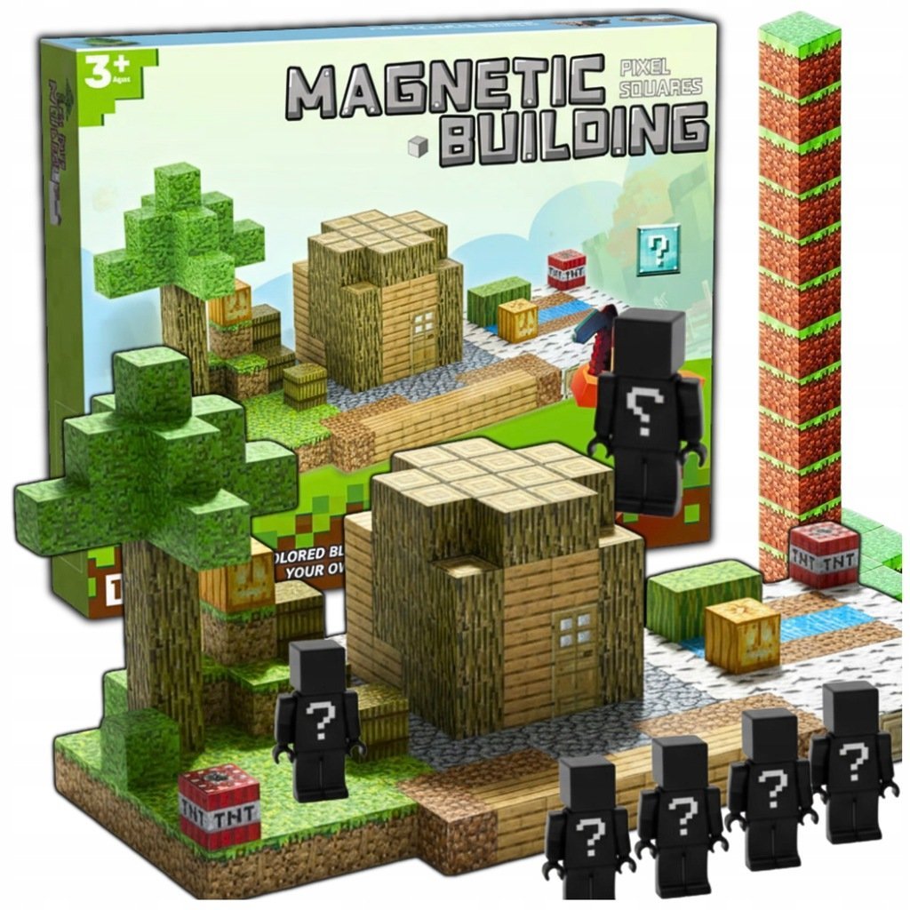 Klocki Magnetyczne bloczki PIXEL sześciany konstrukcyjne 198el 6 figurek