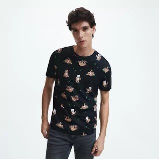 Koszulki męskie - Reserved T-shirt regular z nadrukiem - Czarny - grafika 1