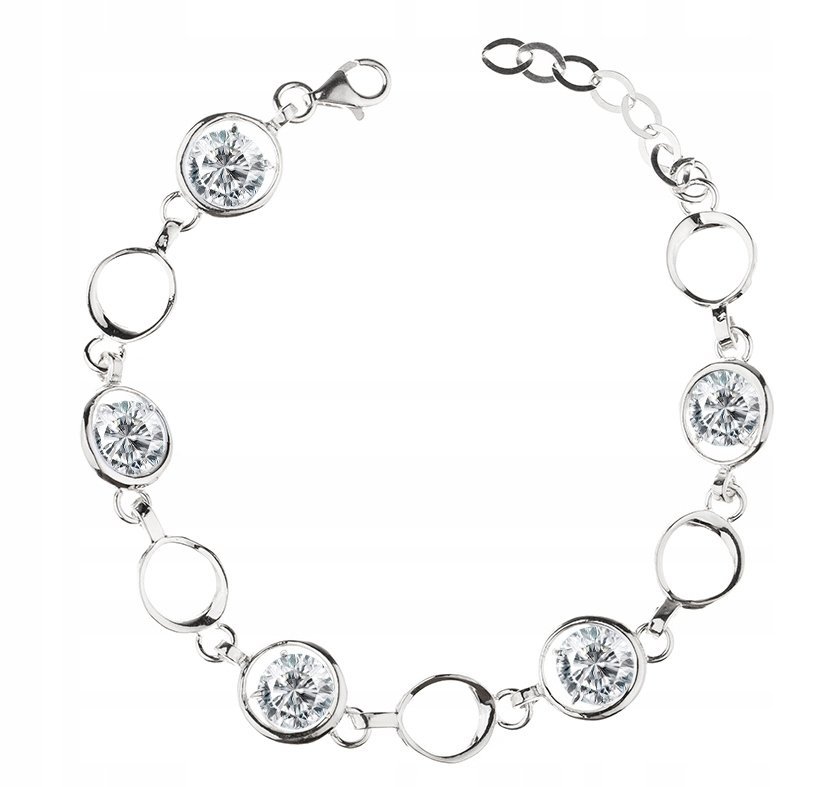 Srebrna Bransoletka Kółka Z Białymi Cyrkoni