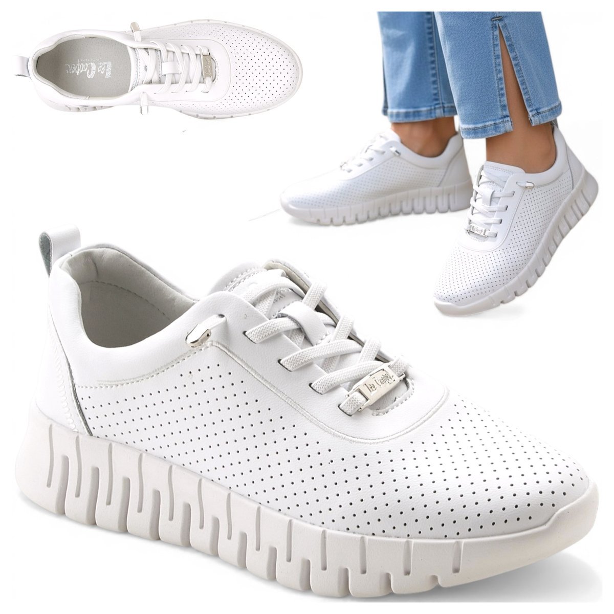 Sneakersy Damskie SKÓRZANE Sportowe Lee Cooper Półbuty Wsuwane Ażurowe 39