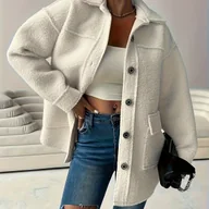 Kurtki damskie - TEMU Kobieca Elegancka Kurtka Casual - Gruba, Luźna z Długim Rękawem i Kołnierzykiem, Jednokolorowa, Z Guzikami i Kieszeniami Bocznymi, Idealna na - miniaturka - grafika 1