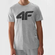 Koszulki męskie - Koszulka Męska 4F T-shirt Szary Jasny Sportowy LOGO Regular Bawełna XXL - miniaturka - grafika 1