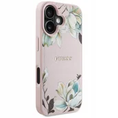 Etui i futerały do telefonów - Guess Etui Grained Flower Pattern do MagSafe do iPhone 16, różowe z kwiecistym wzorem - miniaturka - grafika 1