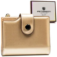 Portfele - Pojemny portfel damski na karty i dokumenty ochrona RFID portmonetka na suwak Peterson, złoty - miniaturka - grafika 1