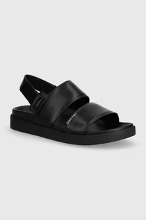 Sandały damskie - Calvin Klein sandały skórzane FLAT SANDAL CALVIN MTL LTH damskie kolor czarny HW0HW01984 - grafika 1