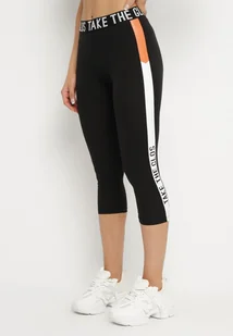 Czarne Legginsy Sportowe z Lampasem i Napisami Glequella - Legginsy - miniaturka - grafika 1