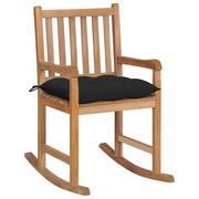 Fotele i krzesła ogrodowe - vidaXL Fotel bujany z czarną poduszką lite drewno tekowe 3062779 - miniaturka - grafika 1