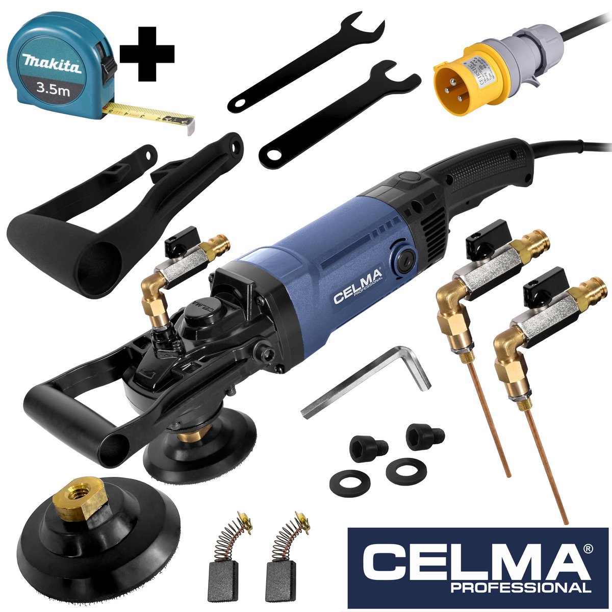 Zestaw Polerka do kamienia na mokro CELMA Professional PRAw 130D 1600W 110V 1750 obr + miara MAKITA 3,5m