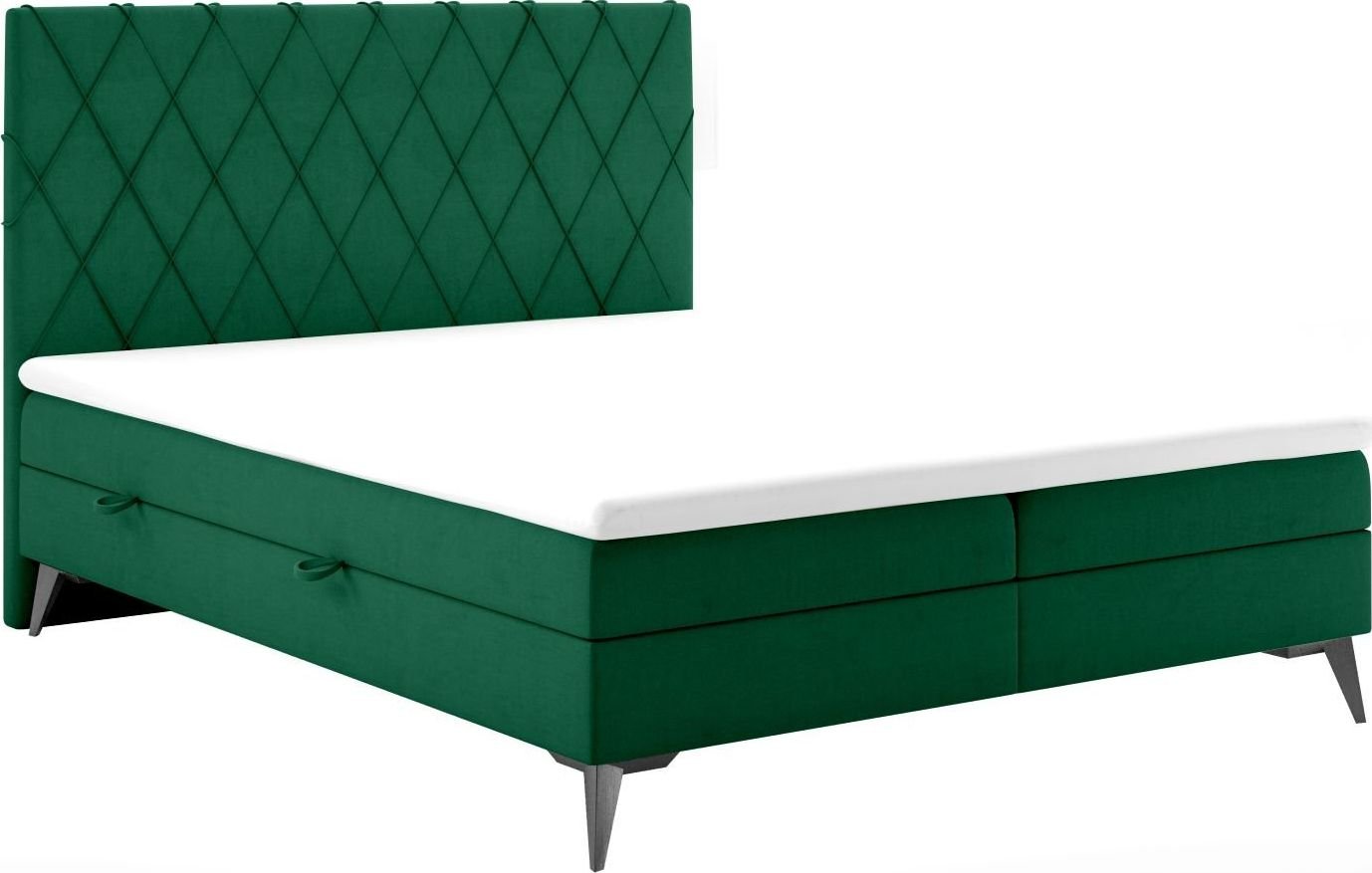 LAVERTO Łóżko kontynentalne IBETIO 160x200 zielone velvet z pojemnikiem