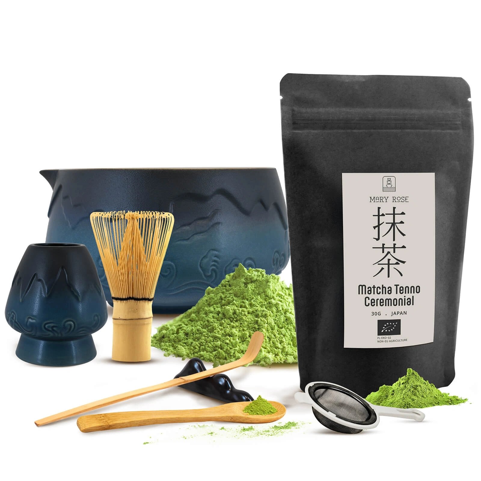 Zestaw akcesoriów Mountain do parzenia herbaty Matcha Ceremonialna Bio 30g