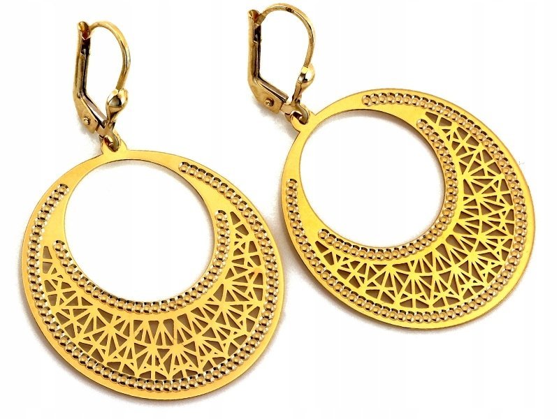 Kolczyki złote 585 okazałe duże okrągłe z ażurowym wzorem angielskie modne