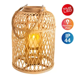 NÄVE Latarnia solarna LED Kosz, bambus 38 cm, naturalna - Lampy ogrodowe - miniaturka - grafika 1