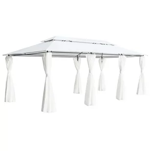 vidaXL Altana z zasłonami, 600x298x270 cm, biała, 180 g/m - Altany ogrodowe - miniaturka - grafika 1