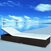 Leżaki ogrodowe - Leżak ogrodowy z kremową poduszką, polirattan, czarny Lumarko! - miniaturka - grafika 1