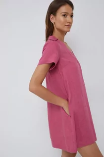 Sukienki - Sisley sukienka lniana kolor fioletowy mini prosta - grafika 1