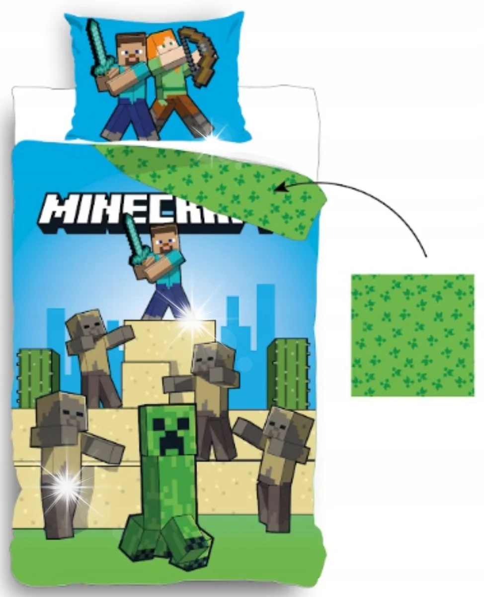 Komplet pościeli MINECRAFT Pościel dziecięca 140x200 cm Crepper Alex Steve