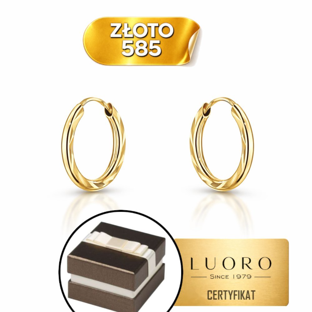 KOLCZYKI ZŁOTE 585 14K KOŁA DIAMENTOWANE 12 MM LEKKIE KREOL
