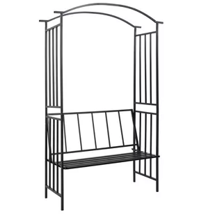 vidaXL Pergola ogrodowa z ławką, czarna, 114x45x205 cm, żelazna - Kratki i pergole - miniaturka - grafika 1