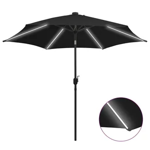 vidaXL Parasol ogrodowy z LED i aluminiowym słupkiem, 300 cm, czarny vidaXL - Parasole ogrodowe - miniaturka - grafika 1
