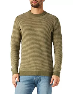 Swetry męskie - SELECTED HOMME Sweter męski w paski, Deep Lichen Green/Detail:bone White, XL - grafika 1