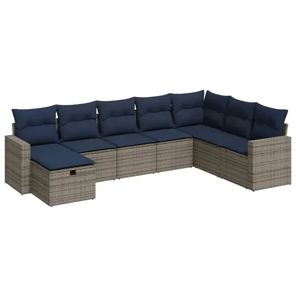 Zestaw wypoczynkowy rattan PE szary z poduszkami granatowymi 55 x 62 x 69 c