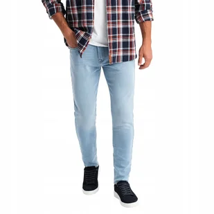 Dopasowane jeansowe spodnie męskie SLIM FIT błękitne V3 OM-PADP-0214 XL - Spodnie męskie - miniaturka - grafika 1