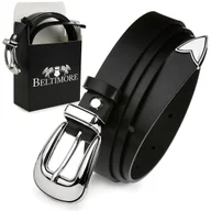 Paski - Skórzany pasek damski srebrny pas kowbojki BELTIMORE D53 czarny r.105-120 cm - miniaturka - grafika 1