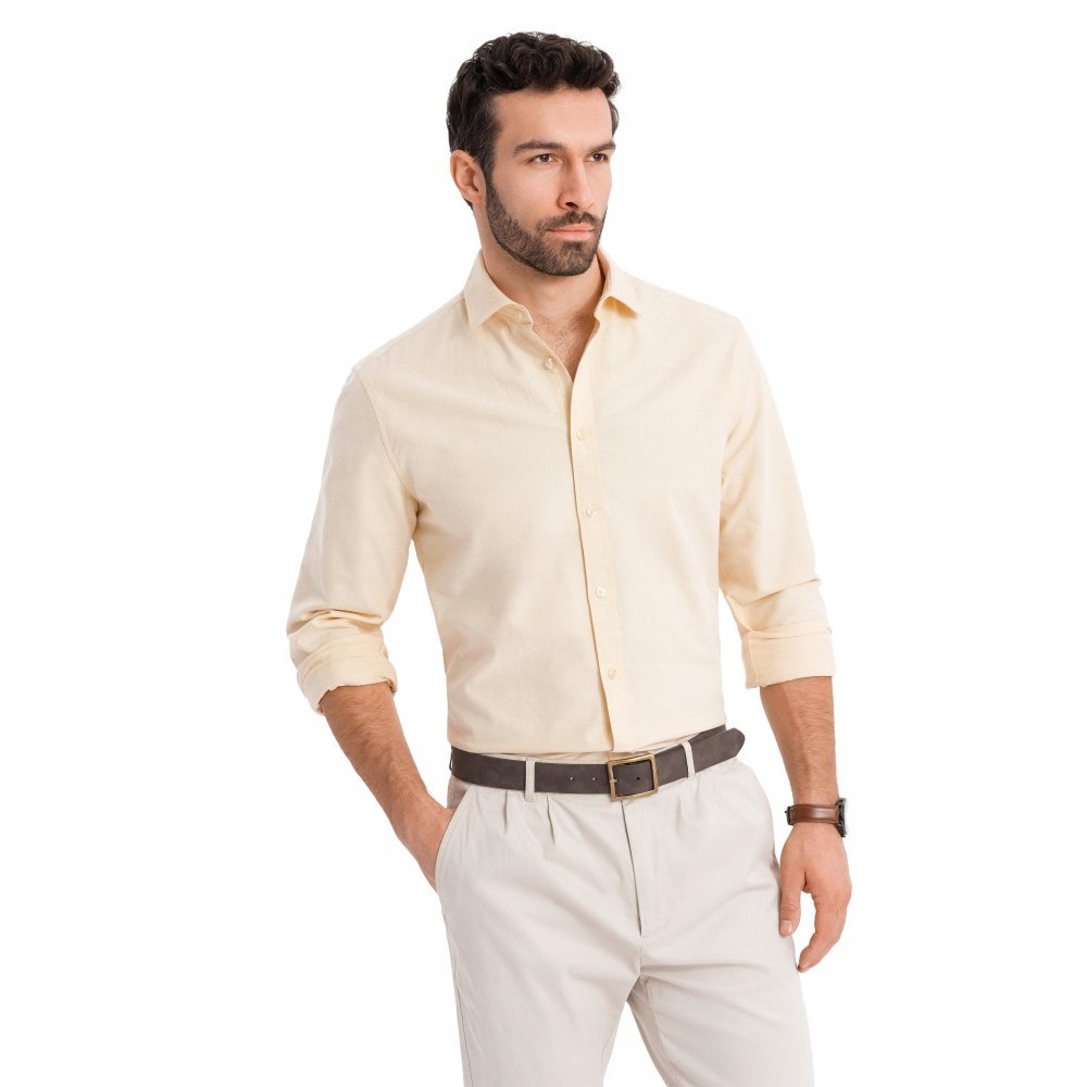 Pastelowa bawełniana męska koszula oxford jasnożółta OM-SHOS-0183 V3 r. XL