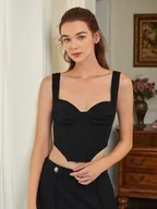 Bluzki damskie - Shein Bluzka Damska Czarna Na Ramiączkach Xs 1V5B - miniaturka - grafika 1