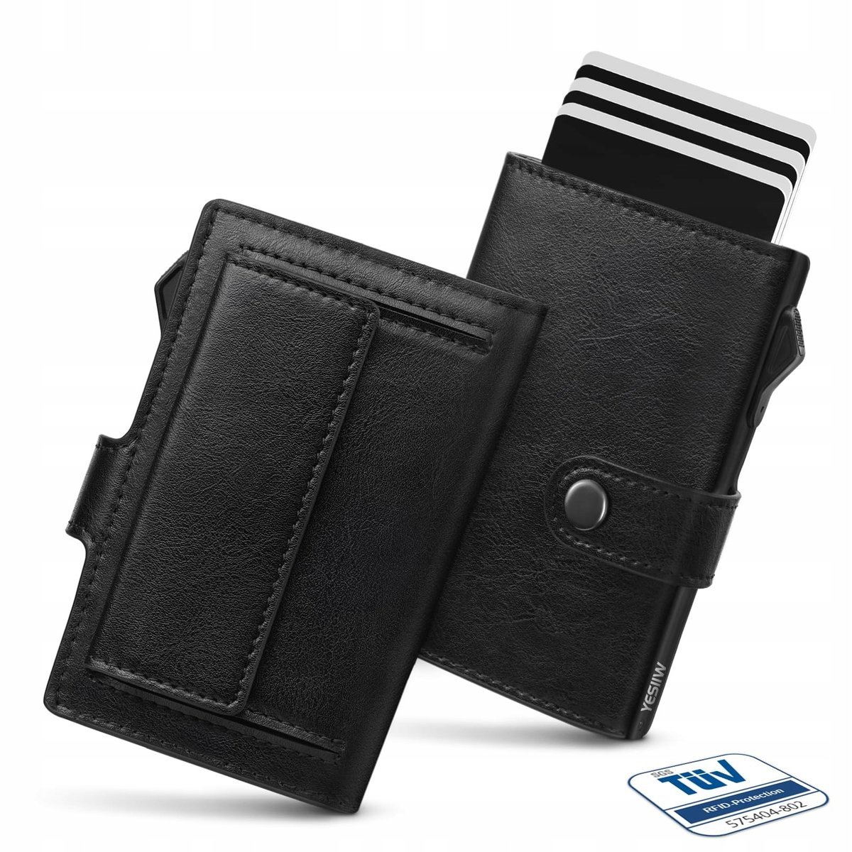 YESIIW Portfel Slim Na Karty RFID Ochrona XL Kieszeń Na Monety Czarny