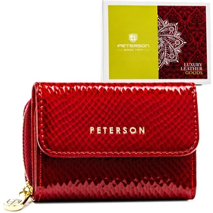 Czerwony portfel damski ze skóry naturalnej PETERSON mały na zatrzask i suwak elegancki prezent ochrona RFID - Portfele - miniaturka - grafika 1