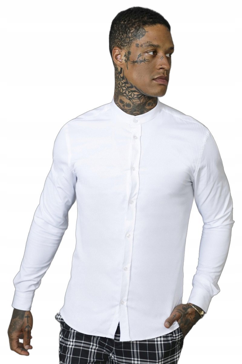 BOOHOOMAN BIAŁA ELEGANCKA KOSZULA Z KOŁNIERZYKIEM STÓJKA L Z3A