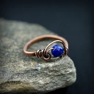 Pierścionki - Lapis lazuli pierścionek z miedzi - miniaturka - grafika 1