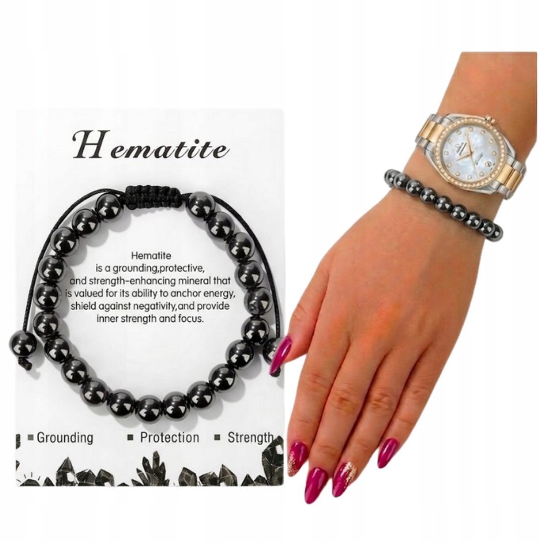 Bransoletka Regulowana Hematyt Kamień Naturalny Amulet Siły Mocy Ochrony