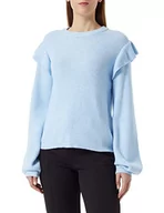 Swetry damskie - Vila Damski sweter Viril O-Neck Flounce Knit Top Noos, Kentucky Blue/Szczegóły: melanż, M - miniaturka - grafika 1
