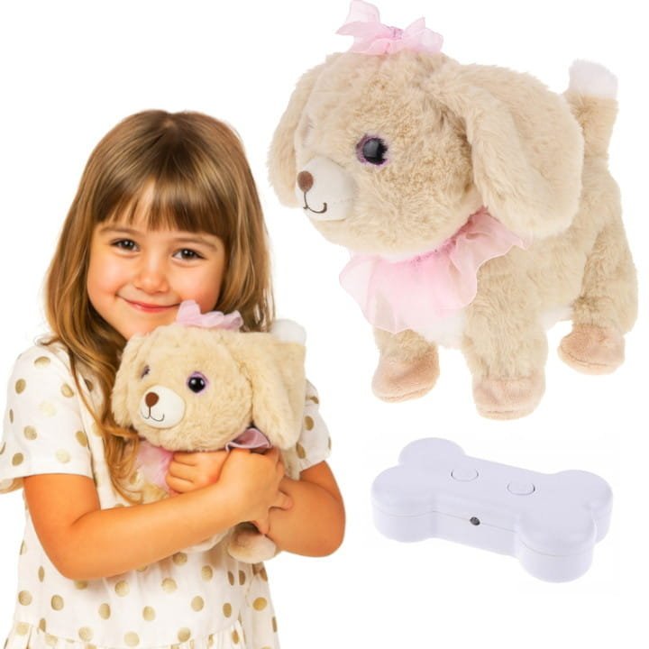 Interaktywny Pies Pluszowy Piesek Sterowany Chodzi Szczeka Merda Ogonem