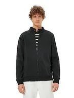 Bluzy męskie - Koton Męska bluza zapinana na zamek błyskawiczny z okrągłym dekoltem, 999 (czarny), XL - miniaturka - grafika 1