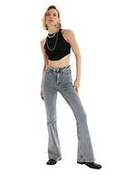 Spodnie damskie - Trendyol Gray High Stan Flare Jeansy damskie, Szary, 38 - miniaturka - grafika 1