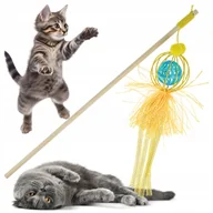 Zabawki dla kotów - WĘDKA dla kota zabawka interaktywna z dzwoneczkiem piłeczką i sznureczkami - miniaturka - grafika 1