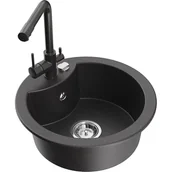 Zlewozmywaki z baterią - Mexen Diego zlewozmywak granitowy 1-komorowy z baterią kuchenną Duero, czarny nakrapiany - miniaturka - grafika 1