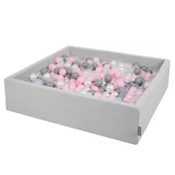 Suche baseny - KiddyMoon, suchy basen kwadratowy z piłeczkami 7cm 120x30 jasnoszary: perła-szary-transparent-pudrowy róż 120x30/600piłek - miniaturka - grafika 1